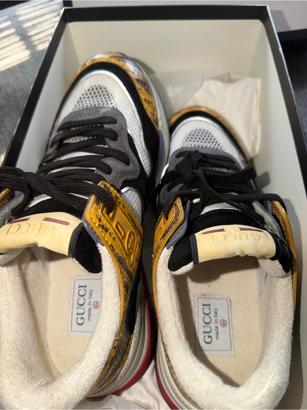 Gucci Black and Yellow Leather-Trim Sneakers